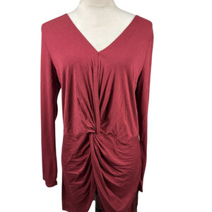 Boston Proper Maroon Longsleeve Wrap Twist Open Tunic Dress Size Medium NWT